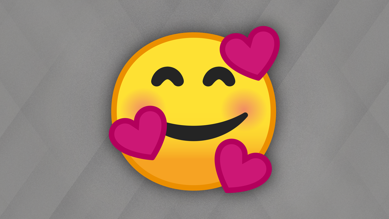 Ein Emoji, umgeben von drei Herzen