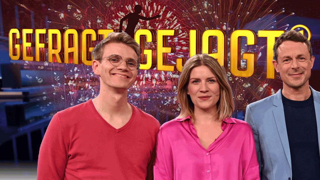 Tine Kuntze, Hörer Jonas und HR-Kandidaten mit Alex Bommes vor Gefragt-gejagt-Studio