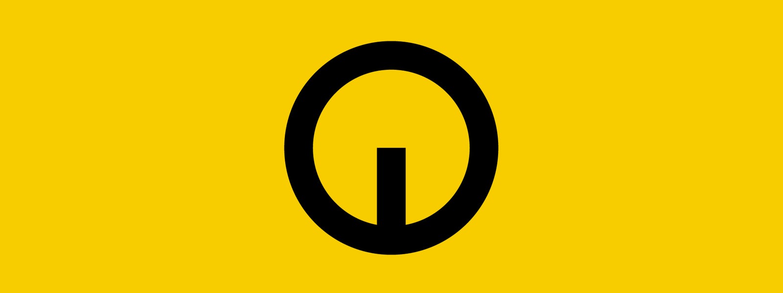 Logo-Motiv von Bremen Vier: ein schwarzer Kreis mit einem Strich auf gelbem Hintergrund.