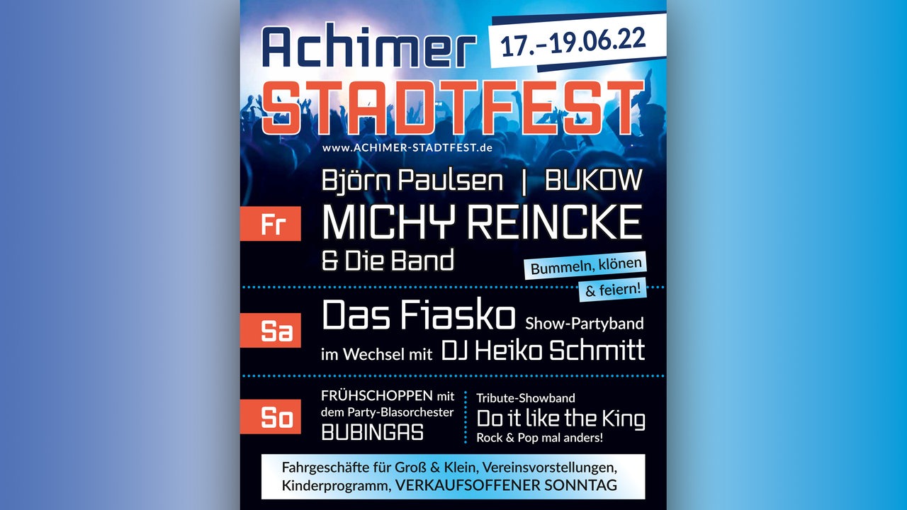 Plakat für das Achimer Stadtfest vom 17. bis 19.06.22