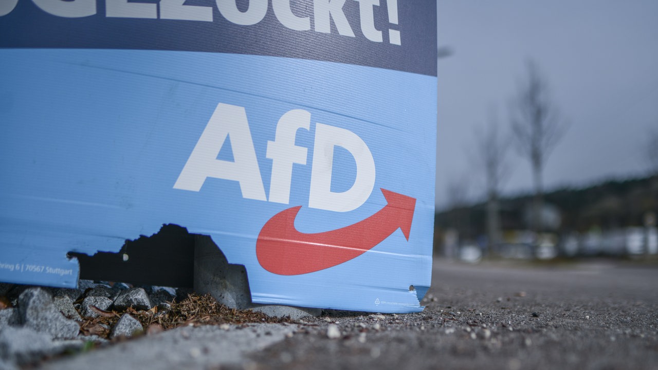 Ein zerstörtes Wahlplakat der AfD